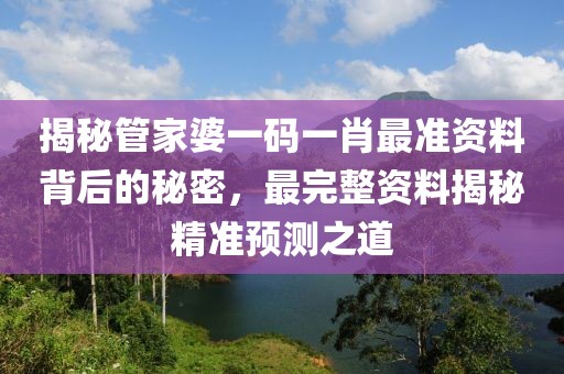管家婆一码一肖最准资料最完整