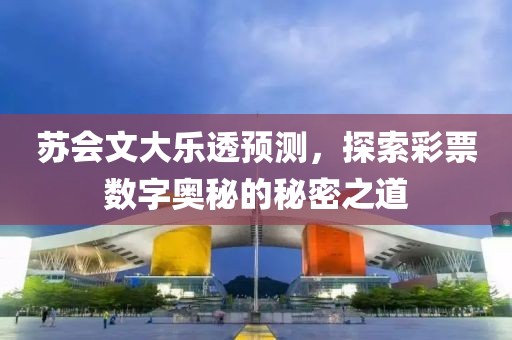 苏会文大乐透预测，探索彩票数字奥秘的秘密之道